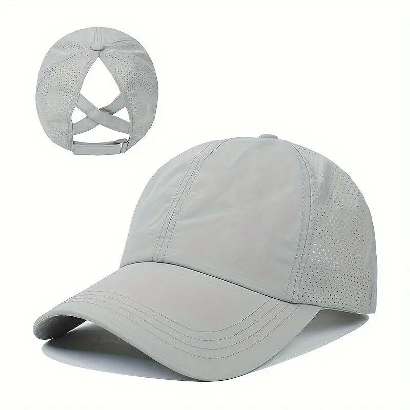 Women's Ponytail Style Adjustable Baseball Hat Cap New! Pink, Gray, or Black Clothing, Shoes & Accessories:Women:Women's Accessories:Hats Cozy Home Treasures Gray